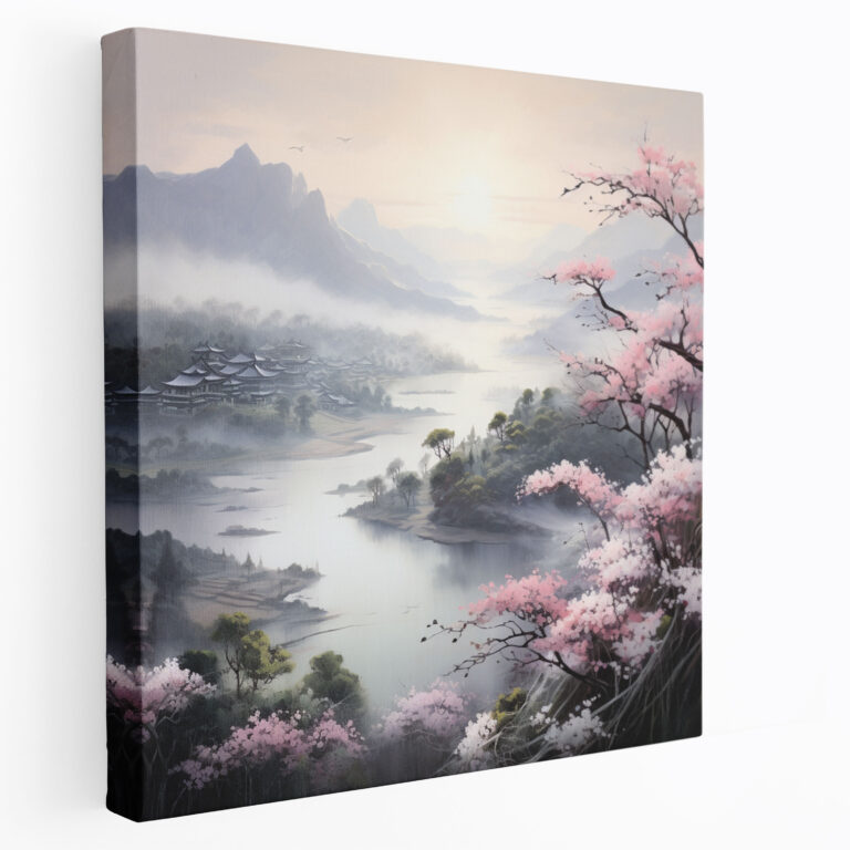 Asian Canvas Print - Tranquil Korean Landscape Painting - Mountainside, Wall Decoration - Asian, Asian, Serene Mountainside, Canvas Print