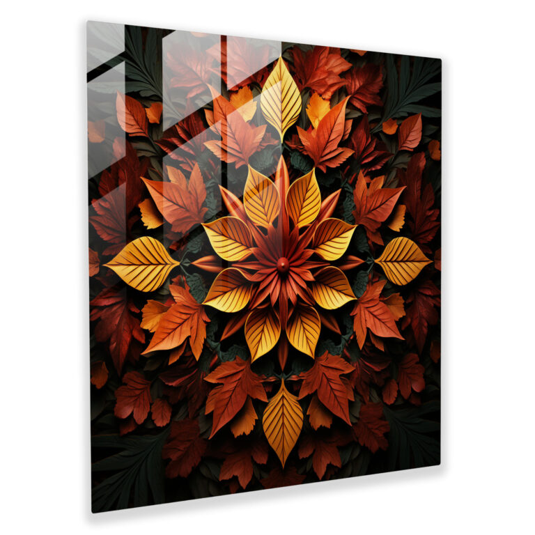 Autumn Leaves Mandala Glass Print - Autumn, Home Decoration, Glass Wall Art, Digital Artwork Design