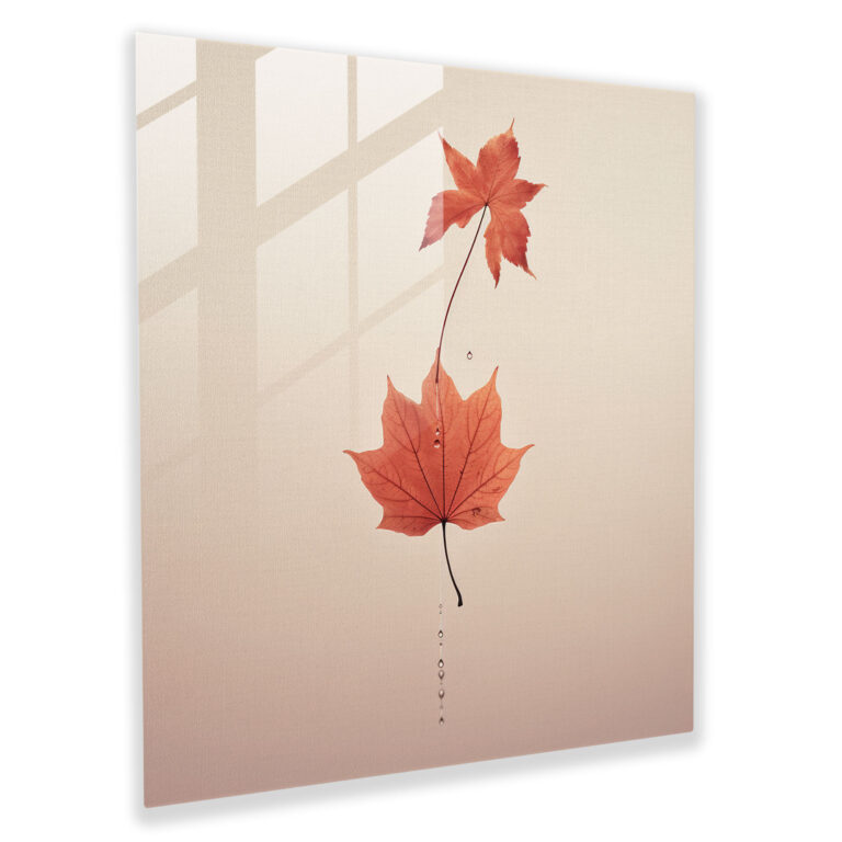Fleeting Autumn Leaf Glass Print - Autumn, Transition, Modern Art, Minimalist Illustration