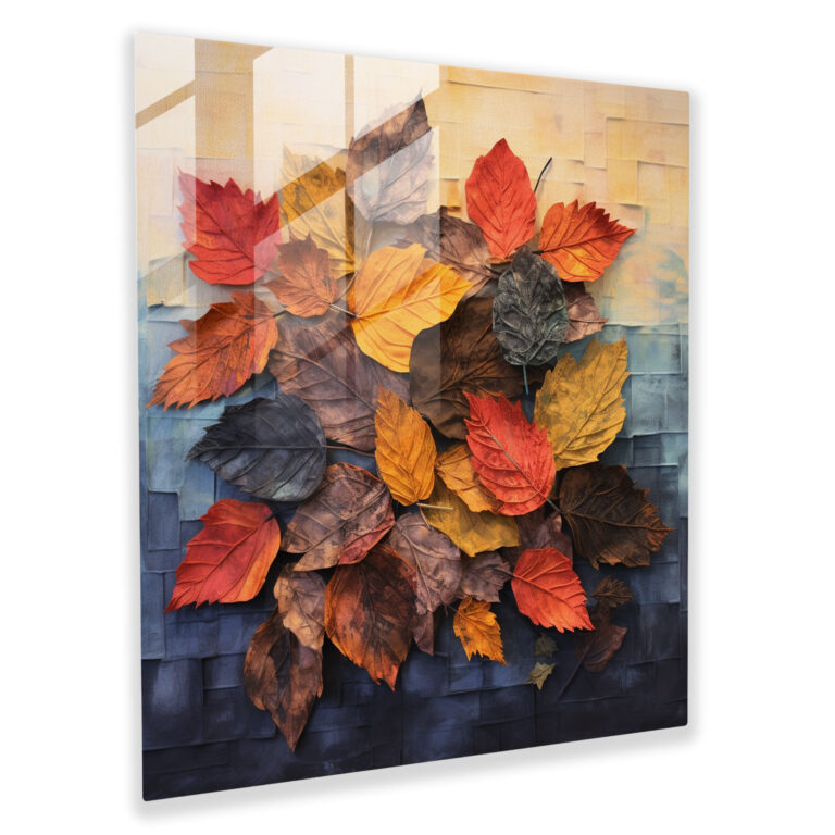 Autumn Leaves Collage Glass Print - Autumn, Unique Design, Textured Composition, Glass Art
