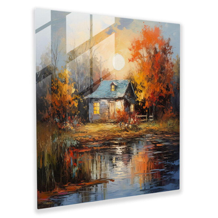 Cozy Autumn Cottage Glass Print - Autumn, Fall Foliage, Cozy Autumn, Cottage