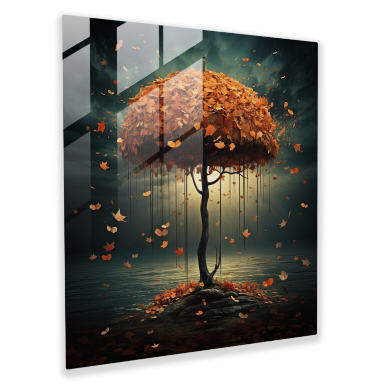 Floating Umbrella Glass Print - Autumn, Autumn, Glass Print, Modern Art