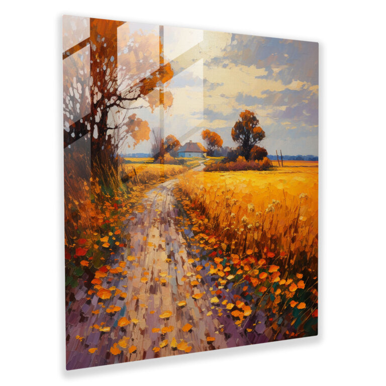 Golden Fields Glass Print - Autumn, Elegance, Glass Print, Modern Art