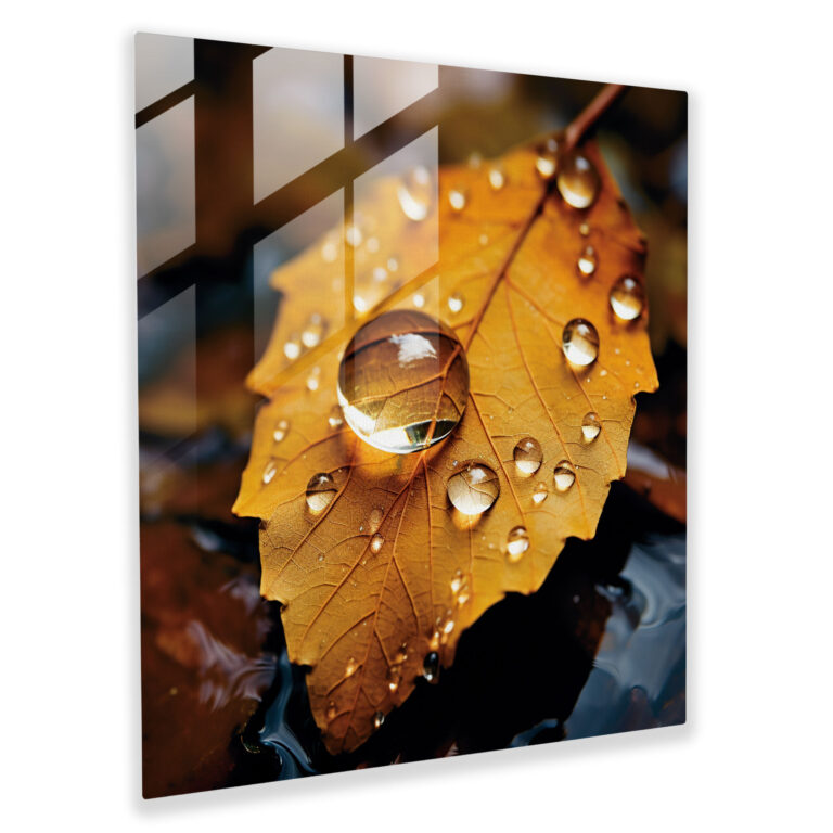 Dewy Autumn Glass Print - Autumn, Autumn, Fallen Leaf, Intricate Details