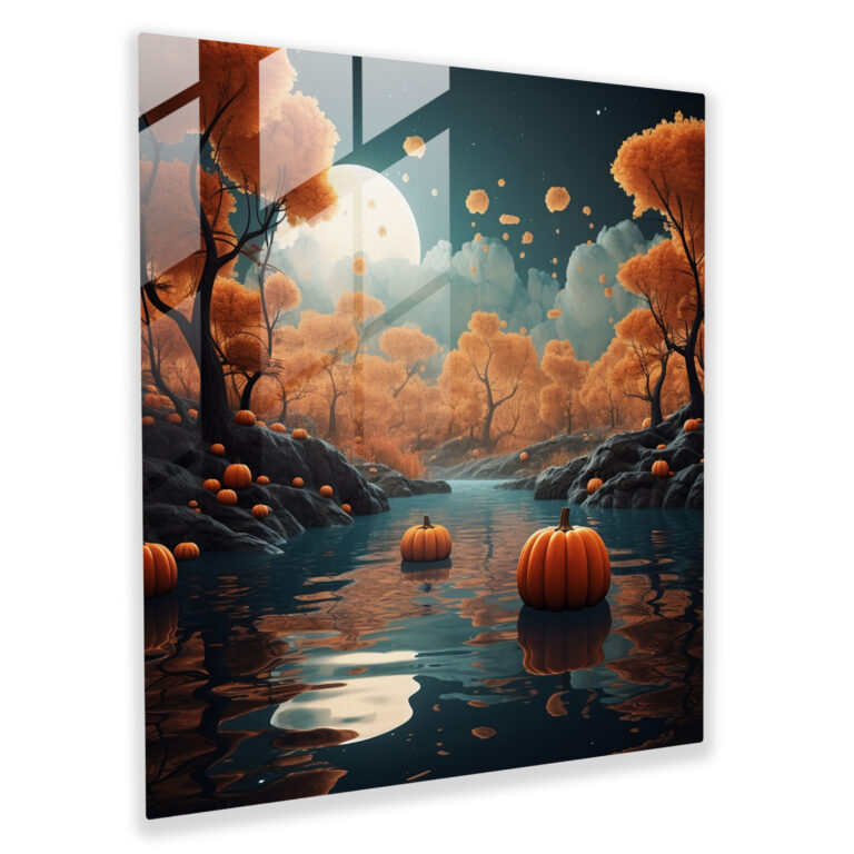 Floating Pumpkins Glass Print - Autumn, Wall Decoration, Floating Pumpkins, Home Decoration