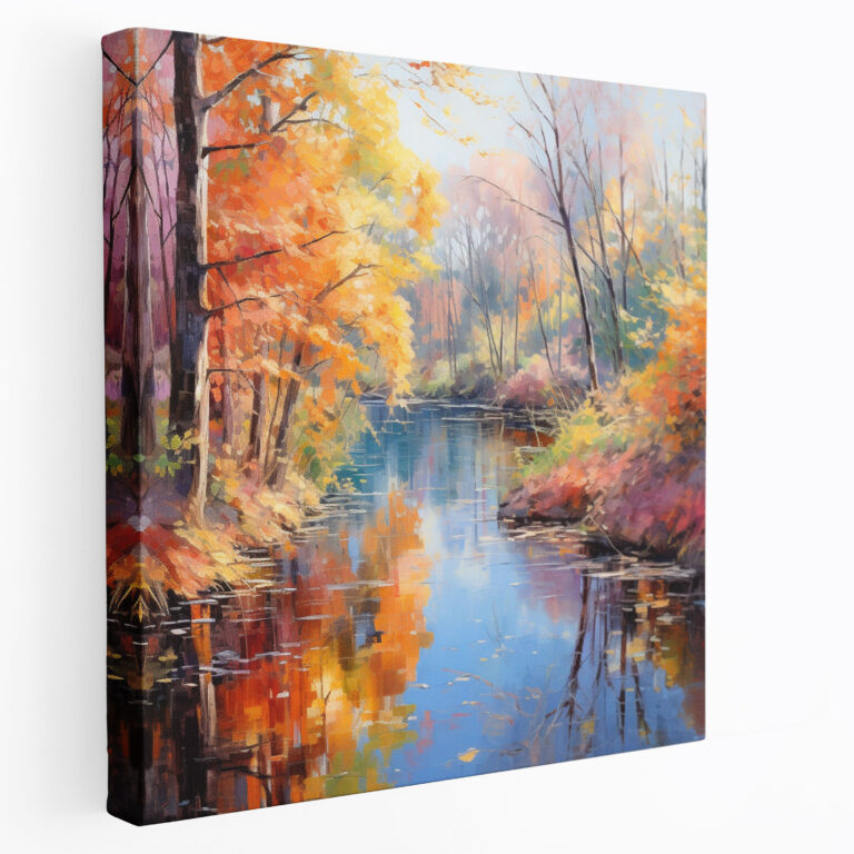 Autumn Wall Art - Impressionist Pond Canvas Print - Autumn, Autumn Trees, Vibrant Colors, Autumn