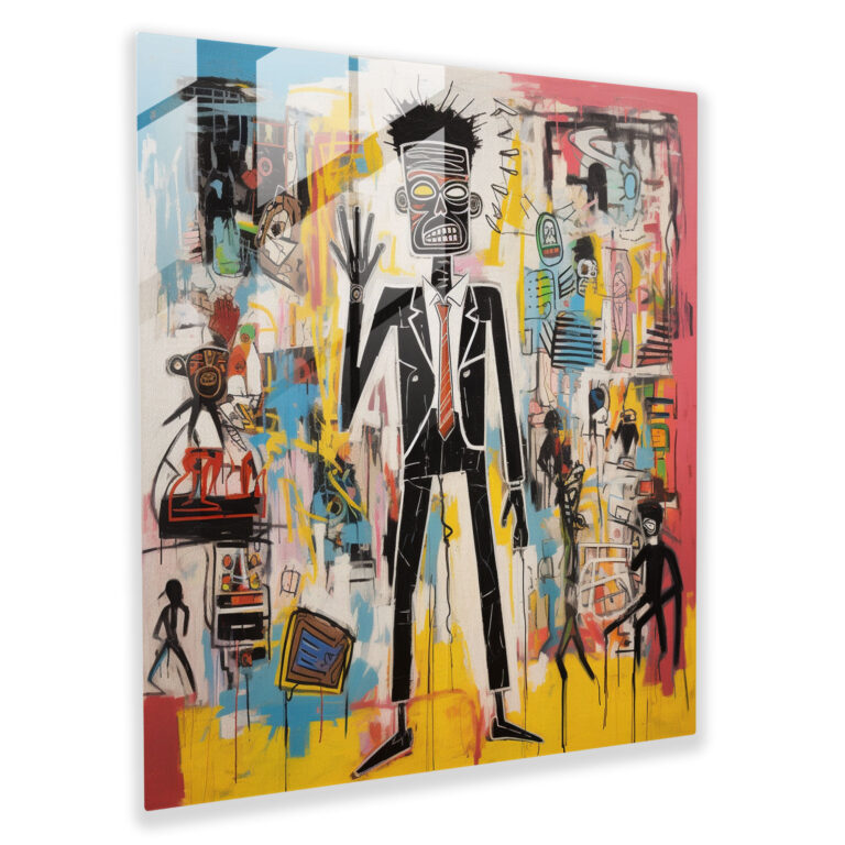 Enigmatic Figures Glass Print - Basquiat, Home Decoration, Basquiat, Enigmatic Figures