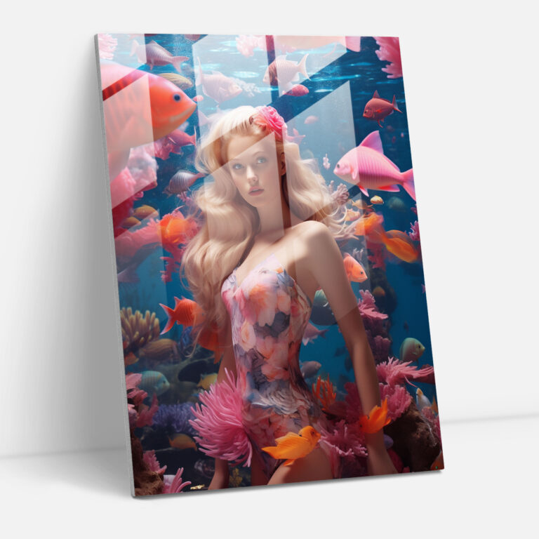 Underwater Barbie Glass Print - Barbie, Vibrant Marine Life, Home Decoration, Underwater World