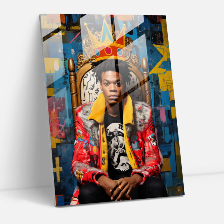 Basquiat Glass Print - Pop Art Portrait - Basquiat, Home Decoration, Vibrant Patterns, Pop Art-Inspired Design