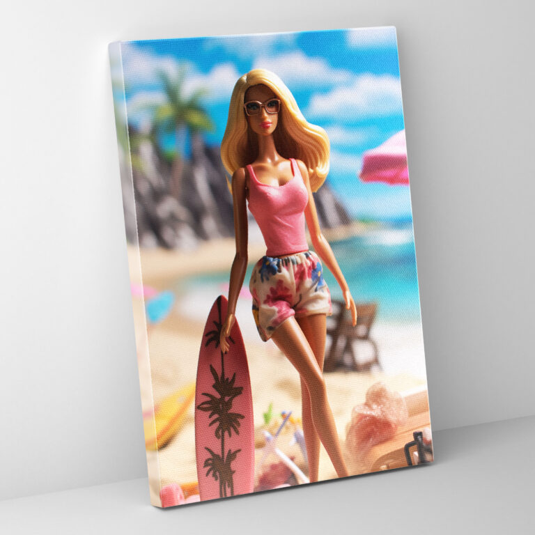 Beach Vacation Barbie Canvas Print - Barbie, Sun, Sand, Surf, Canvas Wall Art, Beach Vacation