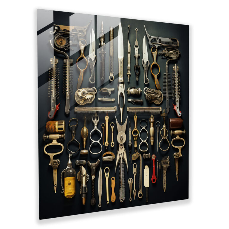 Barber's Tools Collage Glass Print - Barber, Glass Wall Art, Creative Wall Art, Modern Art