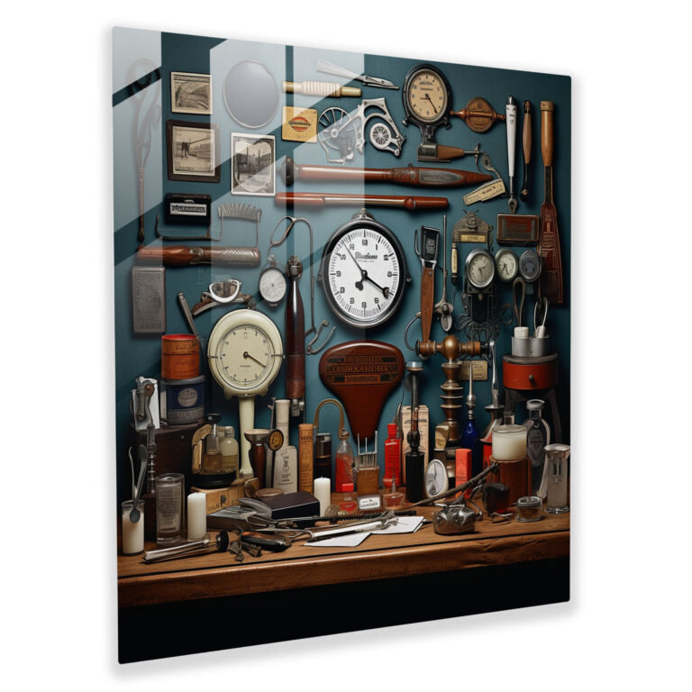 Barber Glass Print - Vintage Barber Accessories Collage - Barber, Barber, Modern Art, Glass Art