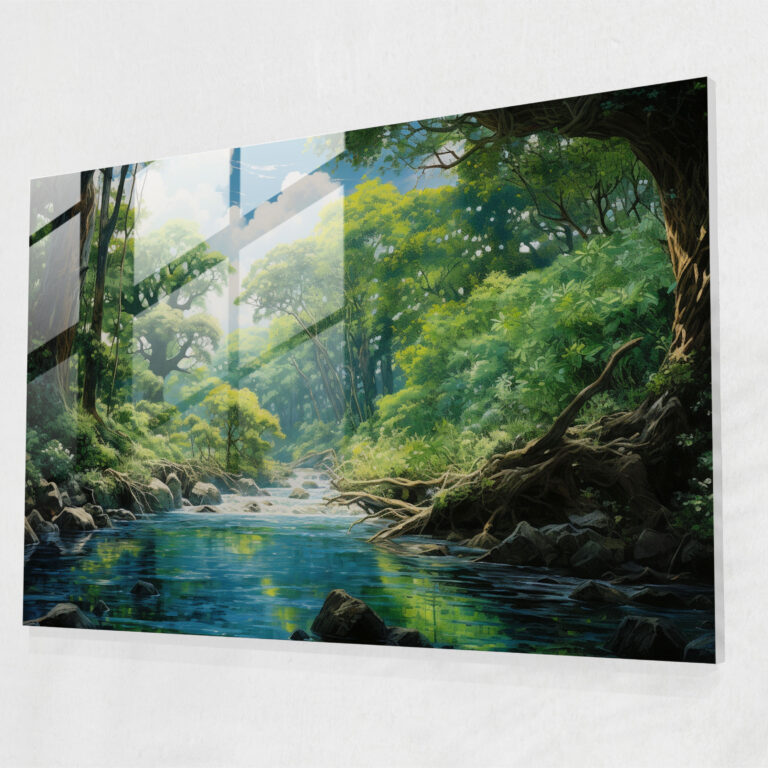 Serene Blockchain Glass Print - Blockchain, Wall Decoration, Lush Greenery, Glass Art