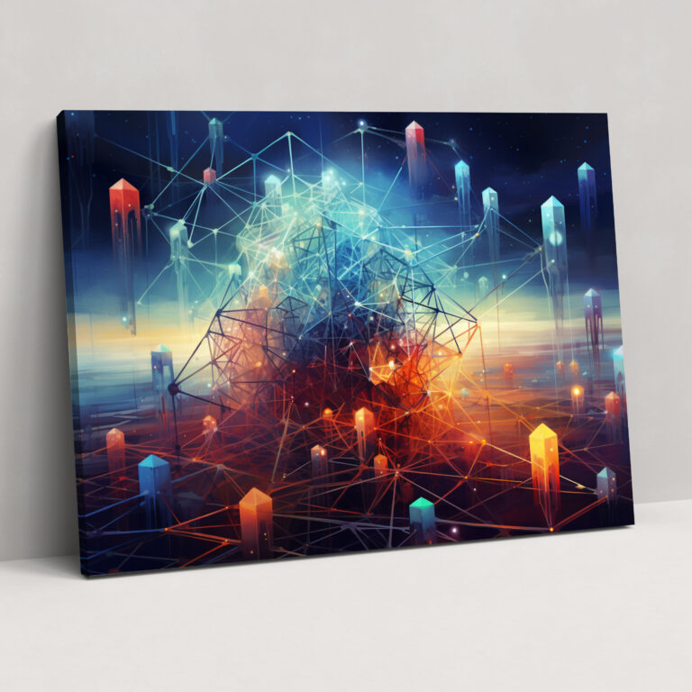 Cosmic Blockchain Canvas Print - Blockchain, Interconnected Nodes, Canvas Wall Art, Surreal Digital Painting