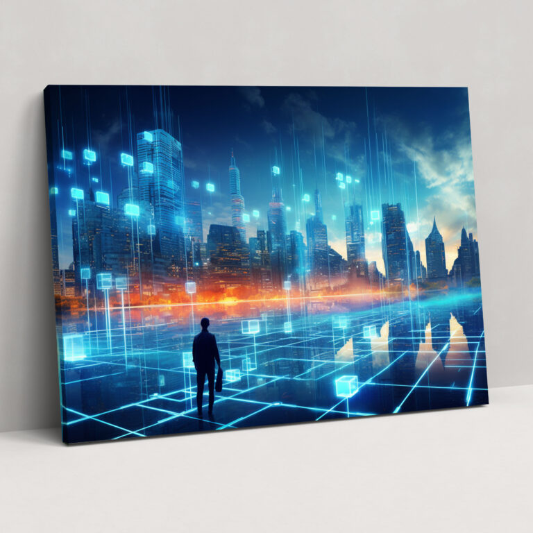 Blockchain Smart City Wall Art - Blockchain, Blockchain Wall Art, Blockchain Wall Decoration, Home Decoration