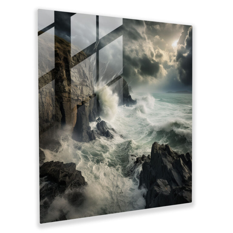 Stormy Cliffs Glass Print - Beach, Glass Print, Dramatic, Coastal Cliff