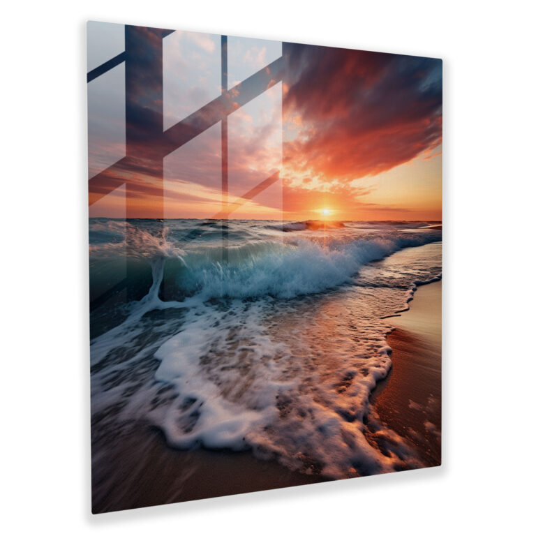 Long Exposure Beach Sunset Glass Print - Beach, Glass Art, Home Decoration, Elegance