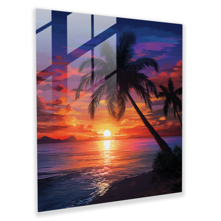 Tropical Sunset Glass Print - Beach, Relaxation, Beach, Modern Art