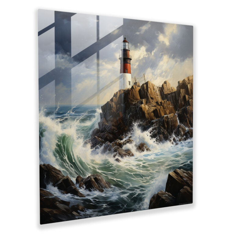 Guiding Light Glass Print - Beach, Guidance, Seascape Painting, Lighthouse