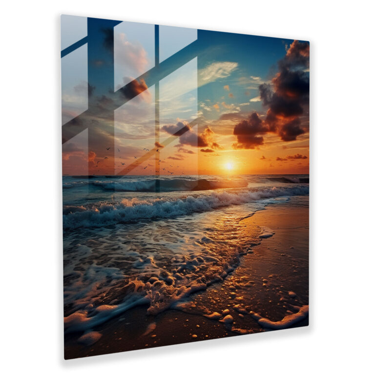 Sparkling Sunset Glass Print - Beach, Tranquility, Ocean, Sparkling Sunset