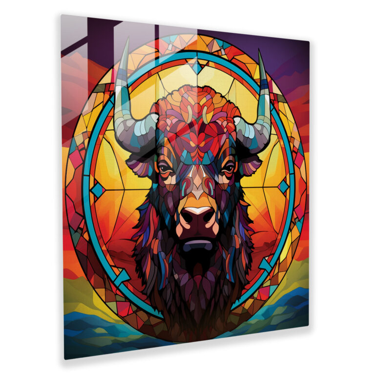 Geometric Buffalo Glass Print - Buffalo, Modern Art, Vibrant Geometric Patterns, Glass Print