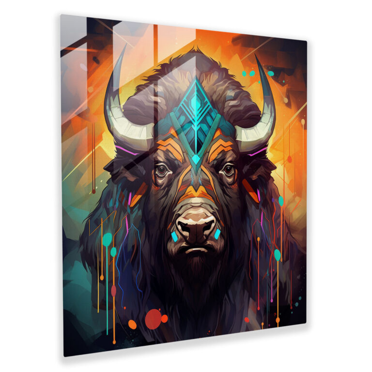 Futuristic Buffalo Glass Print - Buffalo, Glass Print, Glass Wall Art, Digital Painting