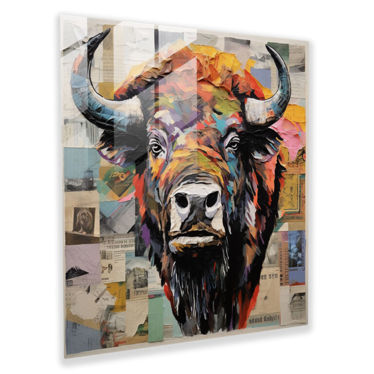Recycled Buffalo Collage Glass Print - Buffalo, Modern Art, Eco-Consciousness, Magazine Cutouts