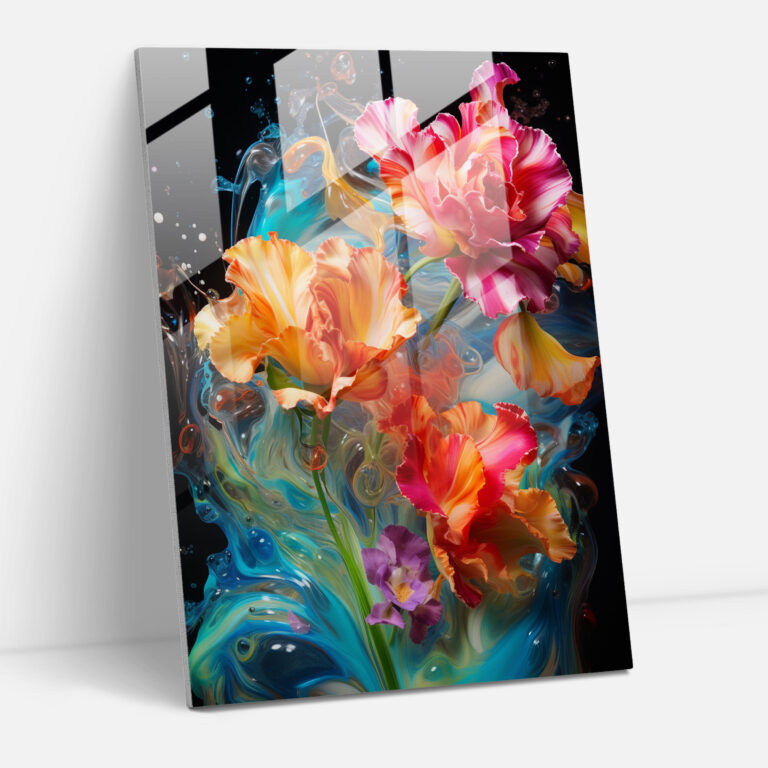 Dynamic Bleeding Carnations Glass Print - Bleeding Flowers, Bleeding Flowers, Vivacity, Movement