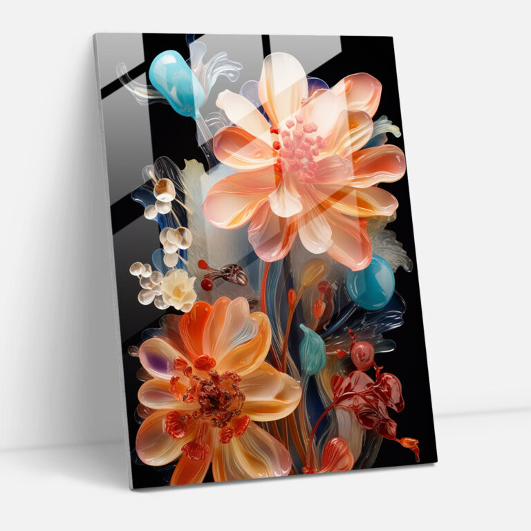 Bleeding Flowers Glass Art - Bleeding Flowers, Glass Canvas, Vibrant Colors, Gracefully Bleeding