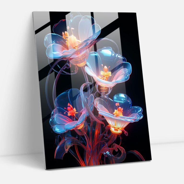 Futuristic Bleeding Flowers Glass Print - Bleeding Flowers, Wall Decoration, Glass Art, Modern Art