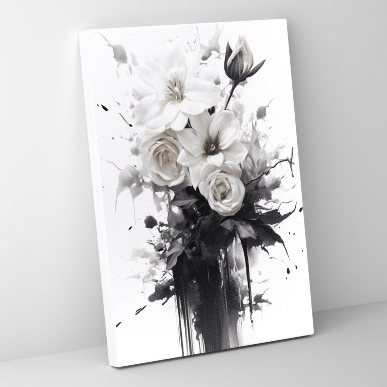 Contrasting Blooms Canvas Print - Bleeding Flowers, Black And White, Canvas, Bleeding Flowers