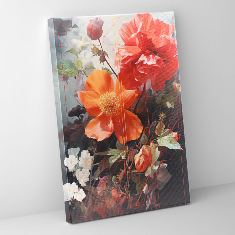 Harmony Of Blooms Mixed Media Wall Art - Bleeding Flowers, Geometric Shapes, Mixed Media, Canvas