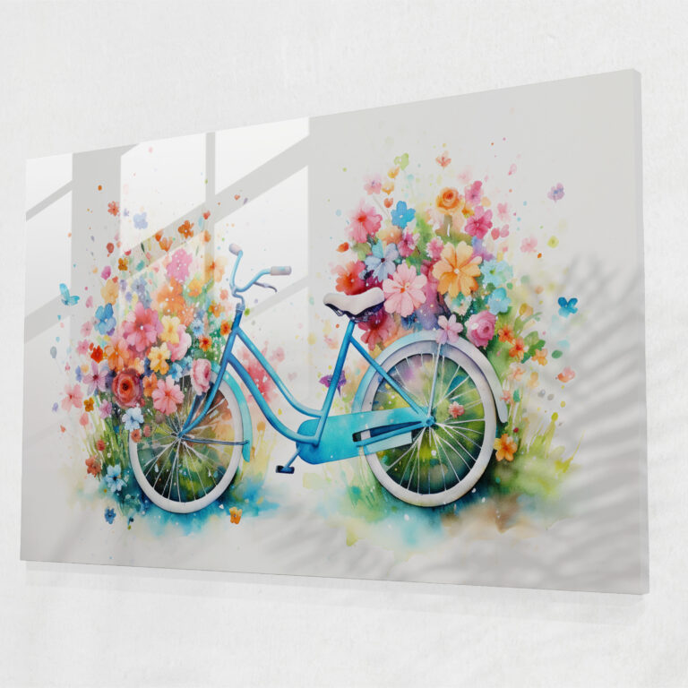 Bicycle Glass Print - Bicycle, Flowers, Wall Decoration, Glass Print