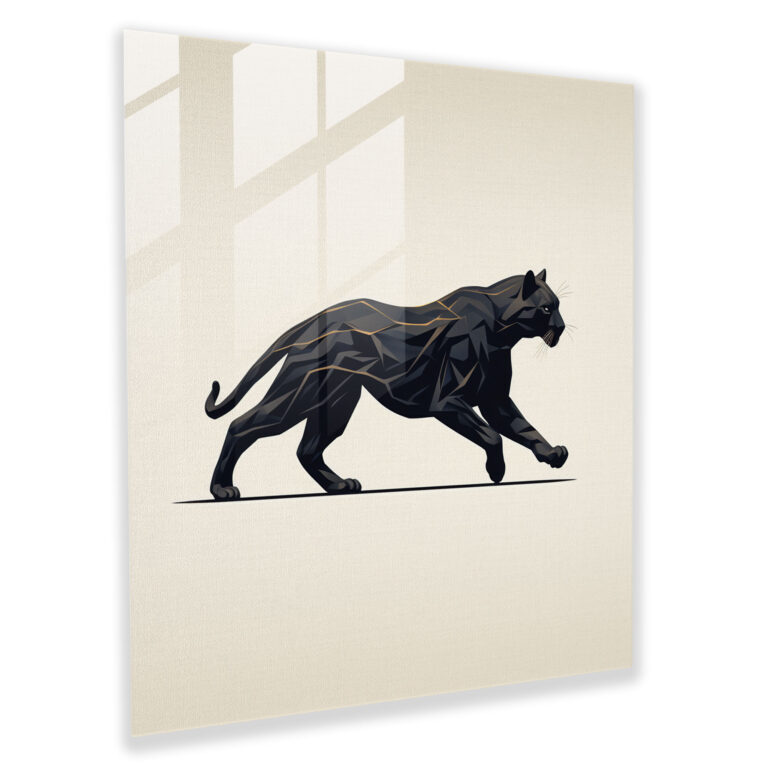 Sleek Lines Black Panther Glass Print - Black Panther, Elegance, Glass Art, Minimalist Line Art