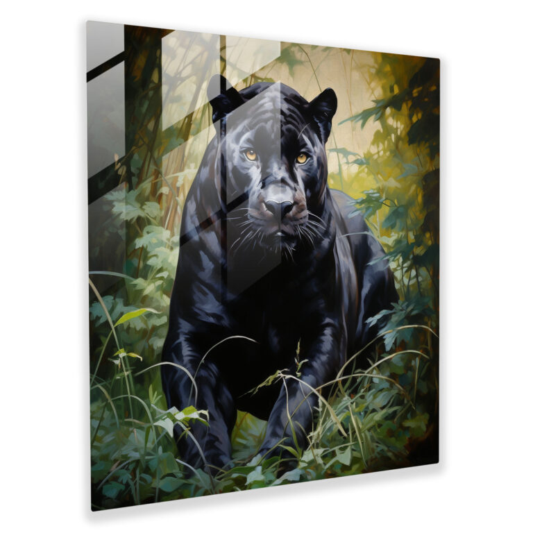 Majestic Woodland Panther Glass Print - Black Panther, Glass Print, Woodland, Modern Art