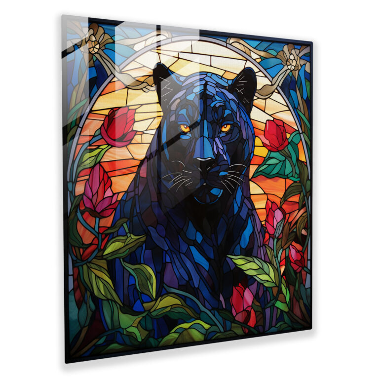 Jungle Majesty Black Panther Glass Print - Black Panther, Jungle, Wall Decoration, Glass Art