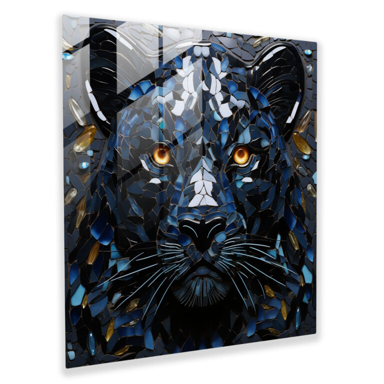 Mosaic Black Panther Glass Print - Black Panther, Home Decoration, Glass Wall Art, Black Panther
