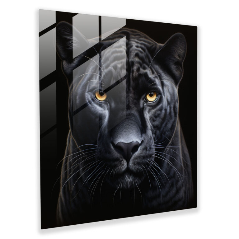 Intense Gaze Black Panther Glass Print - Black Panther, Glass Print, Intense Gaze, Modern Art