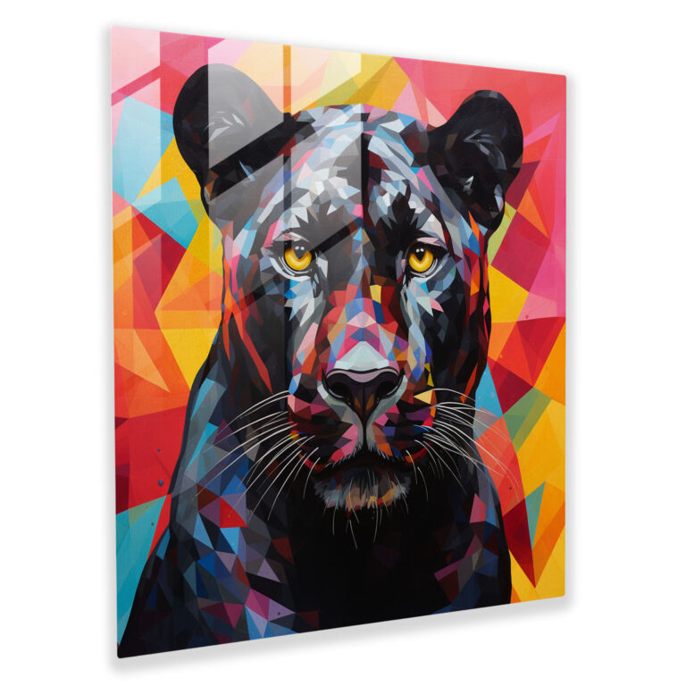 Geometric Panther Glass Print - Black Panther, Triangles, Glass Print, Glass Wall Art