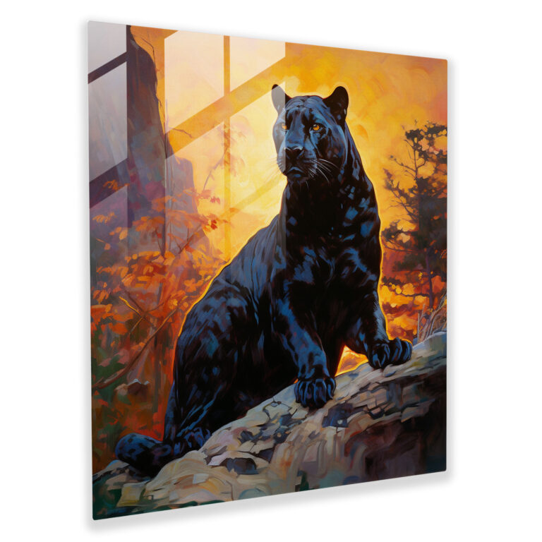 Golden Sunlight Black Panther Glass Print - Black Panther, Golden Sunlight, Glass Art, Black Panther