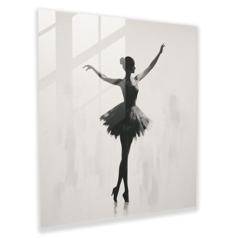 Silhouetted Ballerina Glass Print - Ballerina, Wall Decoration, Monochrome, Glass Art