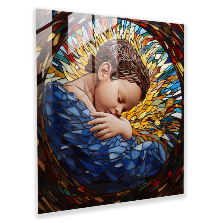 Serene Born Glass Print - Born, Stained Glass Mosaic, Modern Art, Glass Print