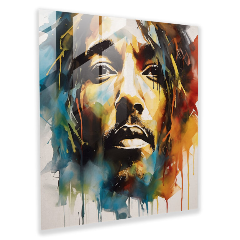 Colorful Bob Marley Glass Print - Bob Marley, Wall Decoration, Home Decoration, Fluid Brushstrokes