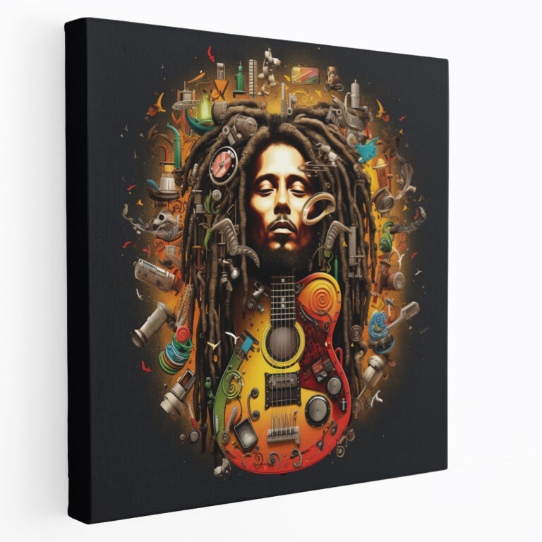 Bob Marley Wall Decoration - Reggae Symbols Canvas Print - Bob Marley, Wall Decoration, Musical Instruments, Wall Art