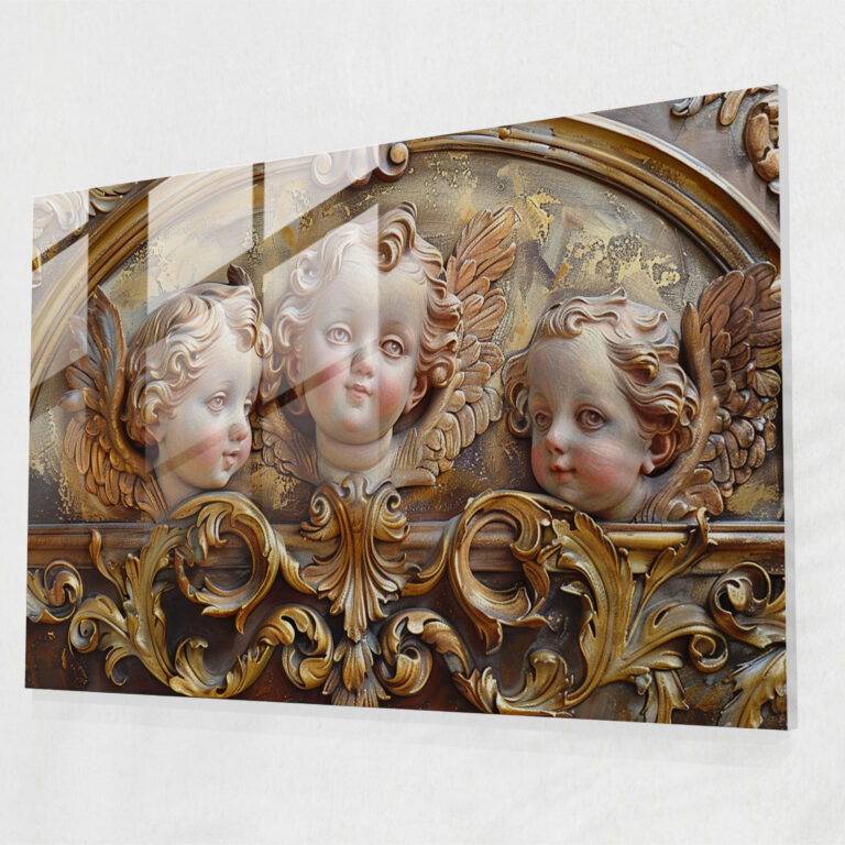 Angelic Baroque Glass Print - Baroque, Elegant, Cherubs, Wall Decoration
