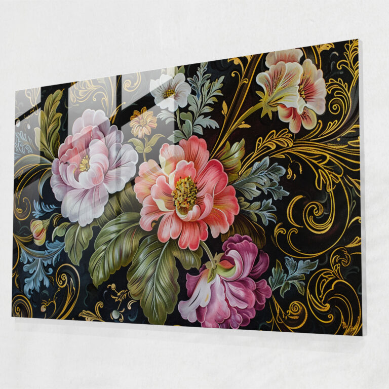 Floral Baroque Glass Art - Baroque, Floral Motifs, Baroque Style Painting, Glass Art