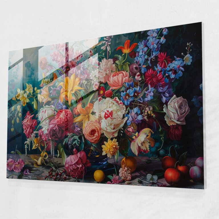 Elaborate Floral Still Life Baroque Style Painting Home Decoration - Baroque, Baroque Style Painting, Glass Art, Glass Print