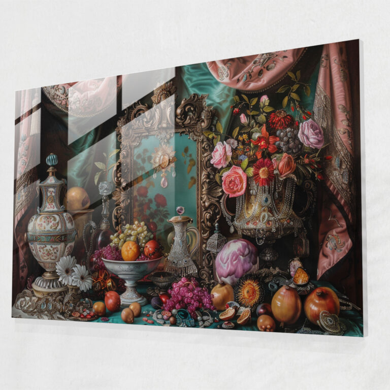Opulent Still Life Baroque Style Painting Glass Wall Art - Baroque, Glass Print, Home Decoration, Wall Decoration