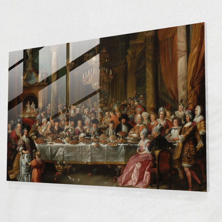 Baroque Style Painting Glass Art - Baroque, Feasting Nobles, Home Decoration, Opulent Decor