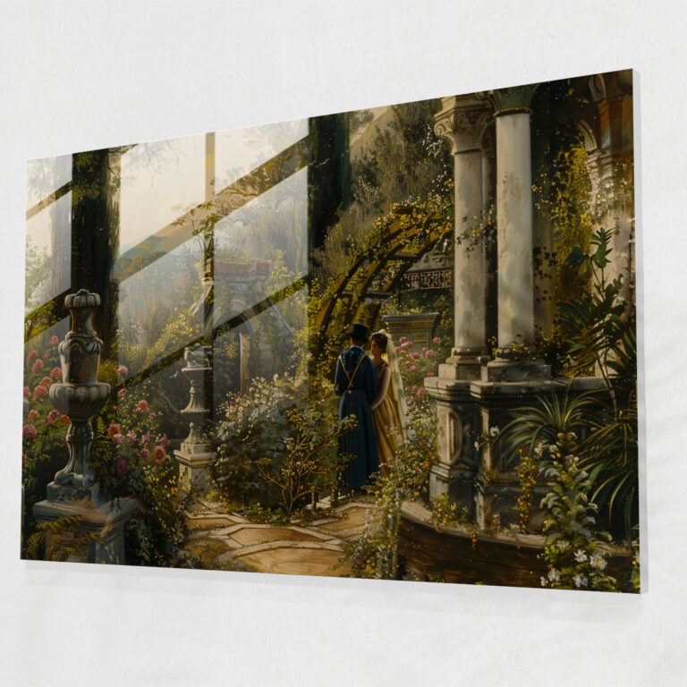 Romantic Garden Couple Glass Print - Baroque, Glass Art, Glass Wall Art, Glass Print